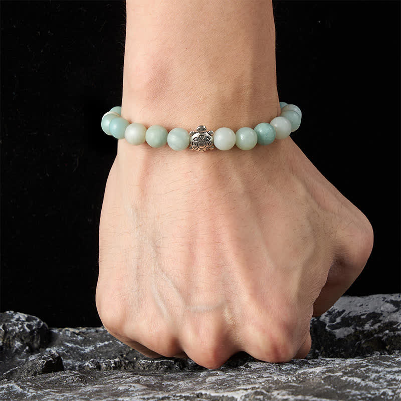 Buddha Stones Armband aus Amazonit-Kupfer mit Schildkrötenmotiv, handpoliert, runde Perlen - image 5