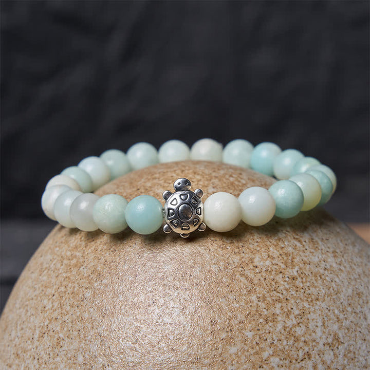 Buddha Stones Armband aus Amazonit-Kupfer mit Schildkrötenmotiv, handpoliert, runde Perlen - image 2