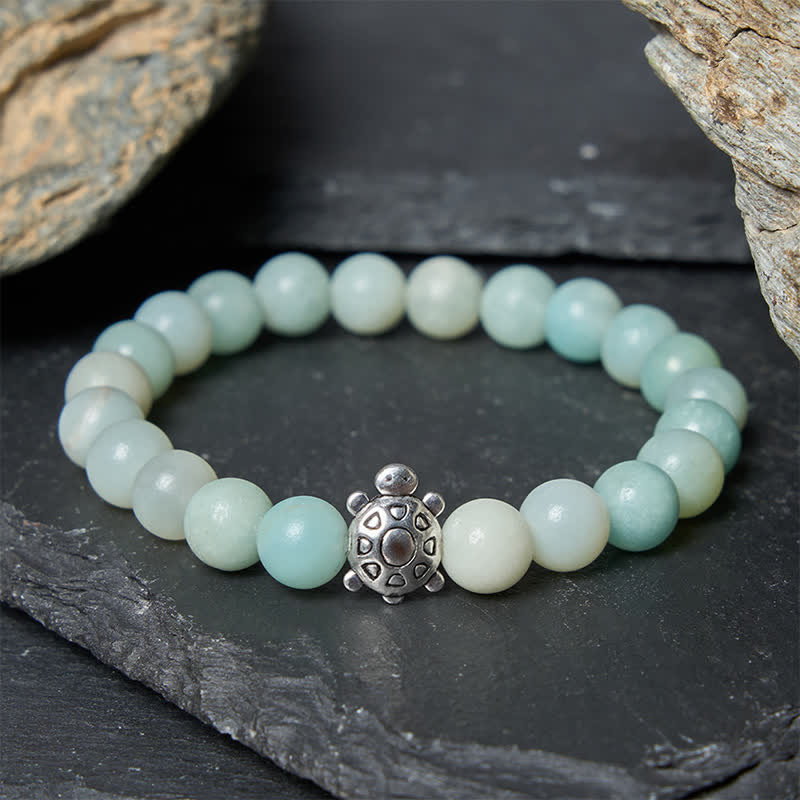 Buddha Stones Armband aus Amazonit-Kupfer mit Schildkrötenmotiv, handpoliert, runde Perlen - image 1