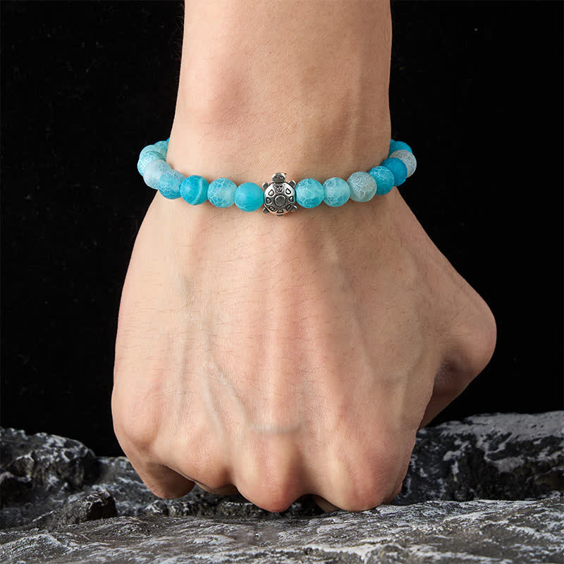 Buddha Stones Armband aus blauem Crackle-Achat mit Schildkrötenmotiv - image 4