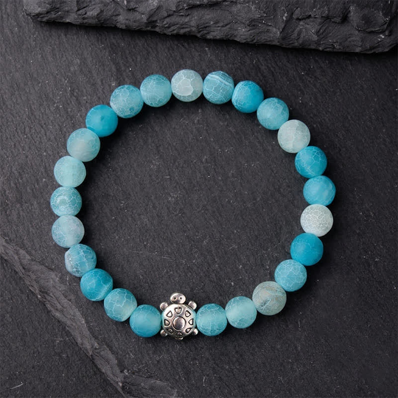 Buddha Stones Armband aus blauem Crackle-Achat mit Schildkrötenmotiv - image 1