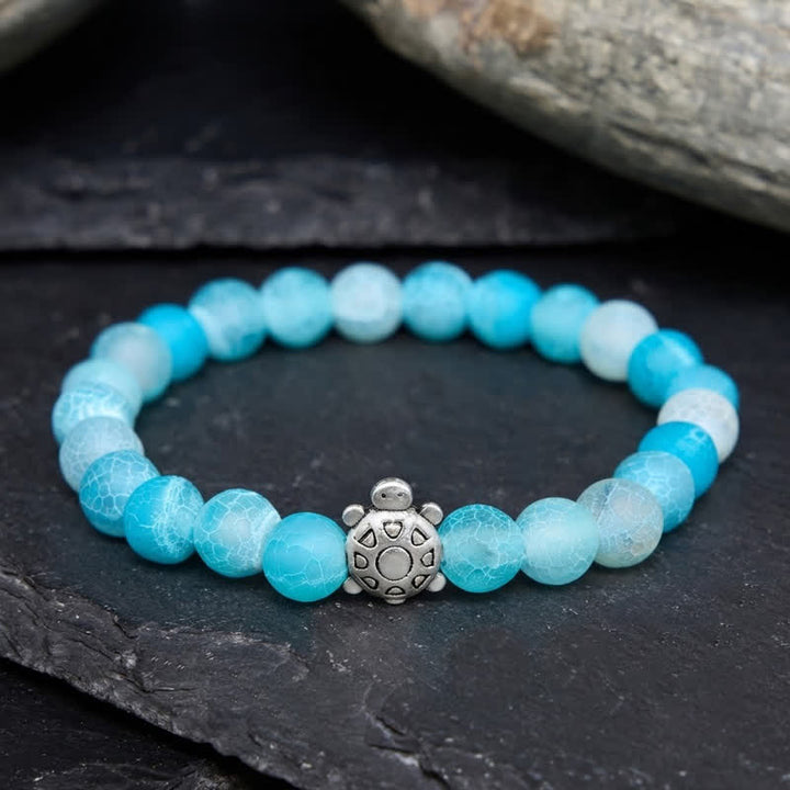 Buddha Stones Armband aus blauem Crackle-Achat mit Schildkrötenmotiv - image 2