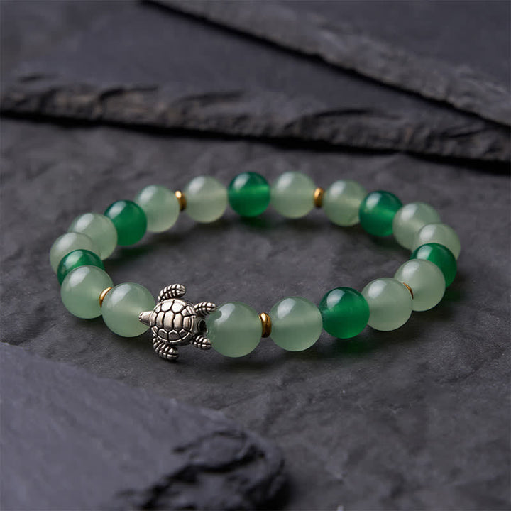 Buddha Stones Natürliches grünes Achat- und Aventurin-Perlenarmband mit Schildkrötenmotiv - image 3