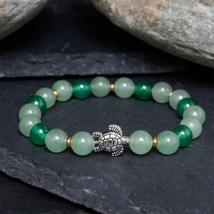Buddha Stones Natürliches grünes Achat- und Aventurin-Perlenarmband mit Schildkrötenmotiv - image 2