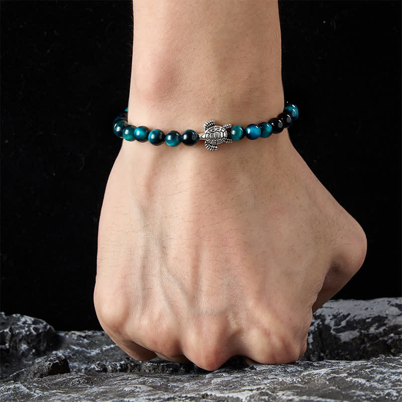 Buddha Stones Kraftvolles Armband aus blauem Tigerauge-Kupfer mit Schildkrötenmotiv - image 4