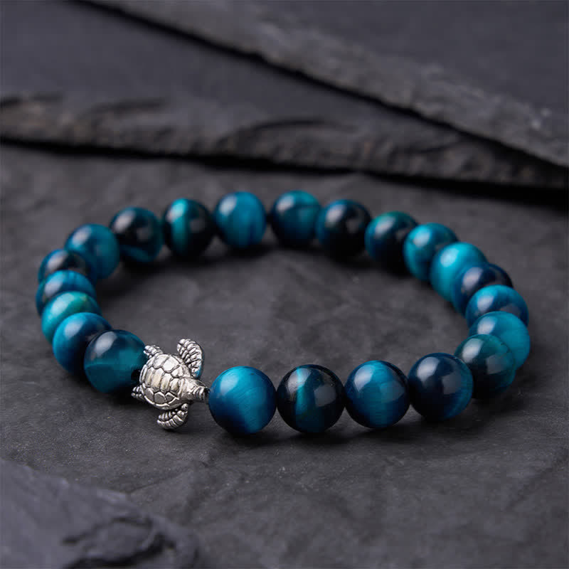 Buddha Stones Kraftvolles Armband aus blauem Tigerauge-Kupfer mit Schildkrötenmotiv - image 10