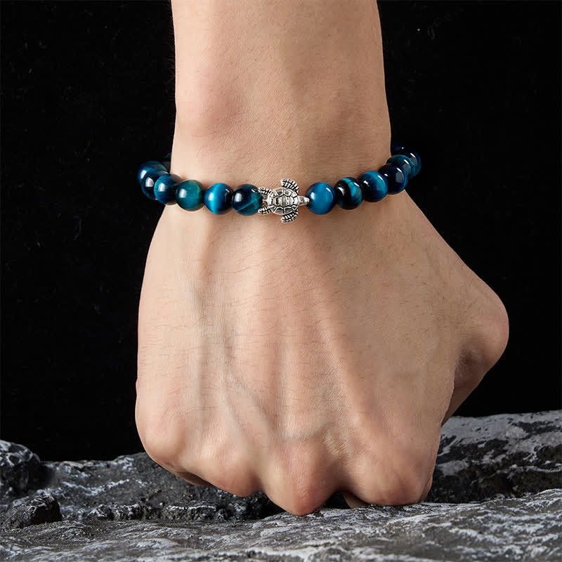 Buddha Stones Kraftvolles Armband aus blauem Tigerauge-Kupfer mit Schildkrötenmotiv - image 13