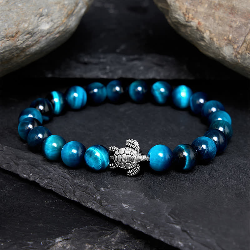 Buddha Stones Kraftvolles Armband aus blauem Tigerauge-Kupfer mit Schildkrötenmotiv - 8 mm blauer Tigerauge (Handgelenkumfang: 15–16 cm) - image 9