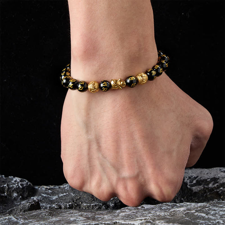 Buddha Stones Armband aus natürlichem schwarzem Onyx mit Om-Mani-Padme-Hum-Schildkrötenstärke - image 11