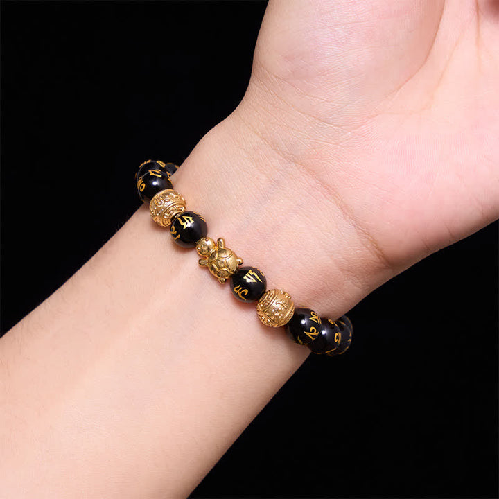 Buddha Stones Armband aus natürlichem schwarzem Onyx mit Om-Mani-Padme-Hum-Schildkrötenstärke - image 4