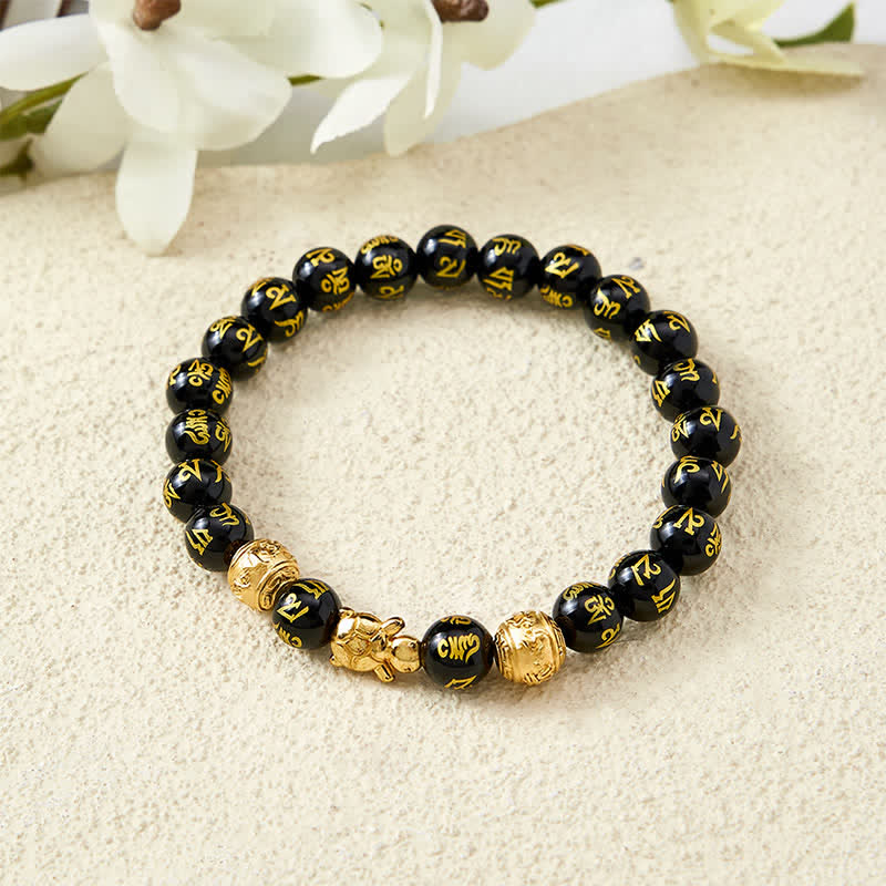 Buddha Stones Armband aus natürlichem schwarzem Onyx mit Om-Mani-Padme-Hum-Schildkrötenstärke - image 3