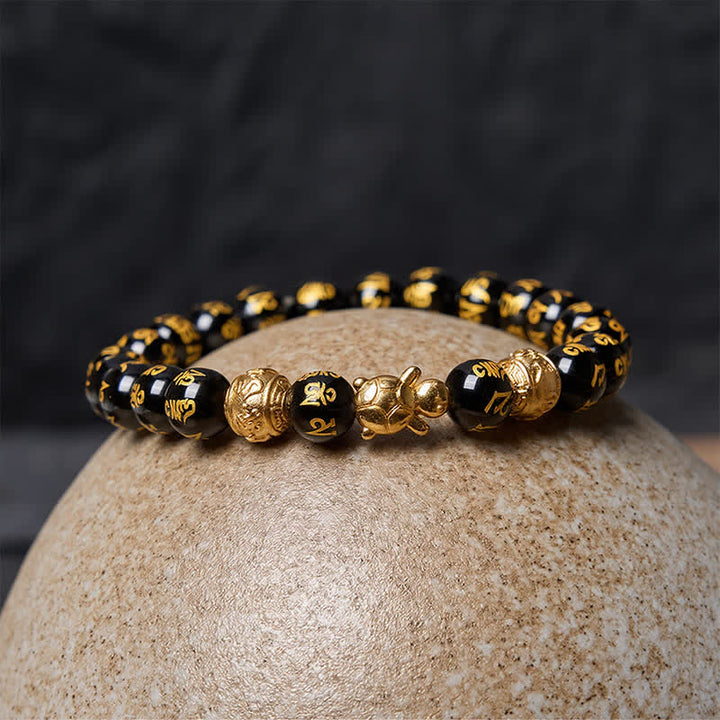 Buddha Stones Armband aus natürlichem schwarzem Onyx mit Om-Mani-Padme-Hum-Schildkrötenstärke - image 10