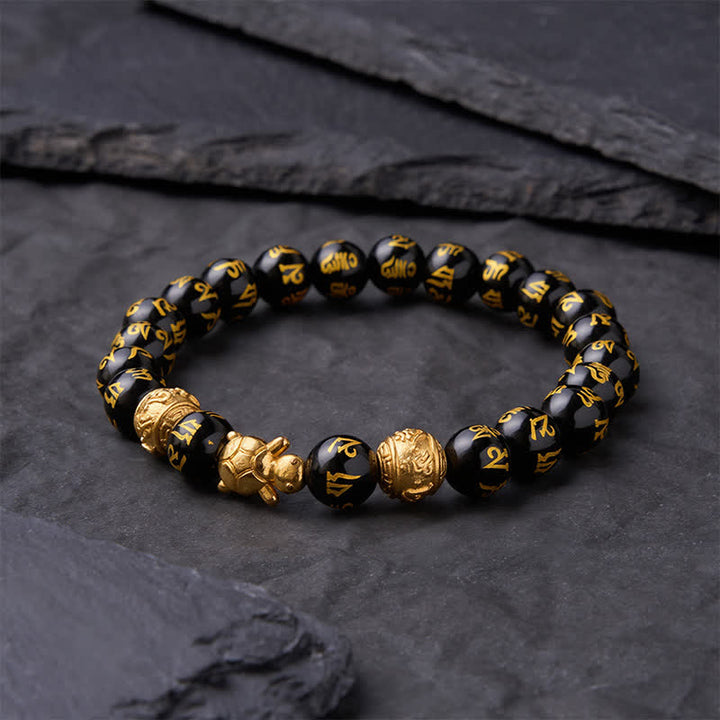 Buddha Stones Armband aus natürlichem schwarzem Onyx mit Om-Mani-Padme-Hum-Schildkrötenstärke - image 2