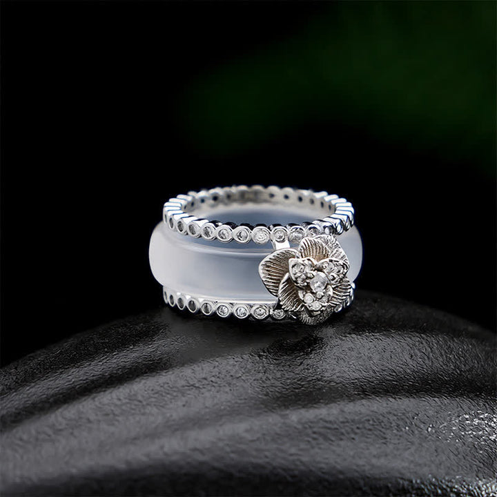 Buddha Stones Kupfereinlage, weißer Kamelienring im Retro-Chinesischen Stil, mehrlagig - Weißer Kamelienring - US7 (17,3 mm) - image 0