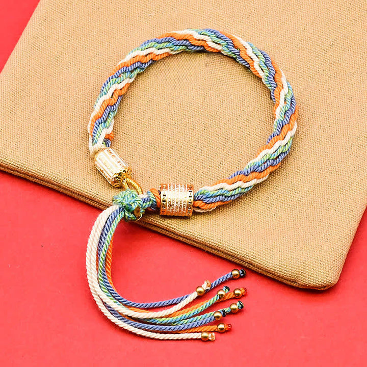 Buddha Stones Buntes Quasten-Seilarmband aus tibetischer Emaille. - Gold (Handgelenkumfang: 15–18 cm) - image 2