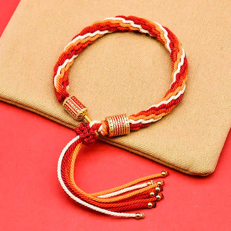 Buddha Stones Buntes Quasten-Seilarmband aus tibetischer Emaille. - Dunkelrot (Handgelenkumfang: 15–18 cm) - image 4