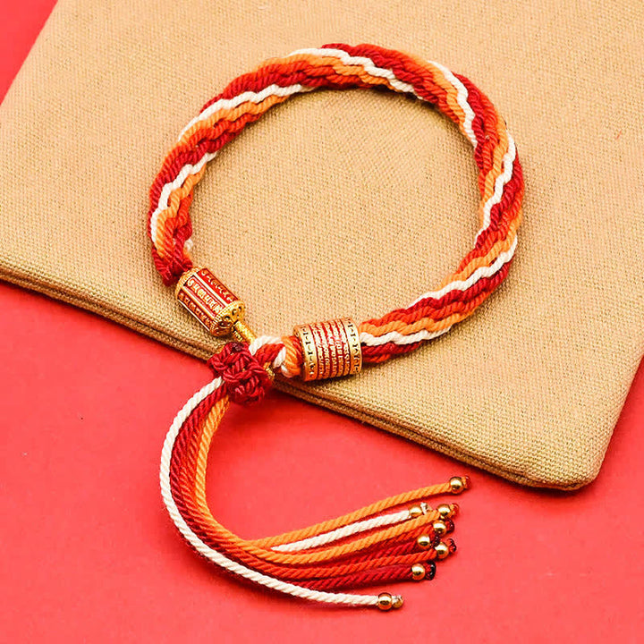 Buddha Stones Buntes Quasten-Seilarmband aus tibetischer Emaille. - Dunkelrot (Handgelenkumfang: 15–18 cm) - image 4