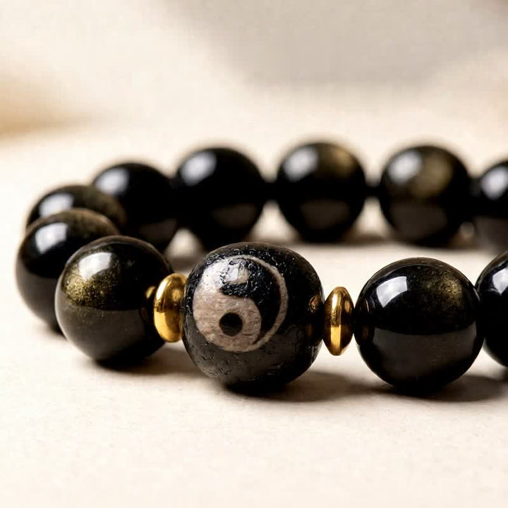 Buddha Stones Armband aus goldenem Obsidian mit Yin-Yang-Symbol für Schutz und Balance - image 2