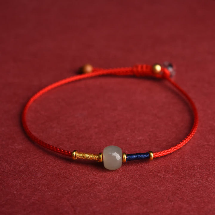 Buddha Stones Verstellbares Armband/Fußkettchen mit runden Jadeperlen und rotem Faden - Armband - Rot (5,9–8,3 Zoll/15–21 cm) - image 2