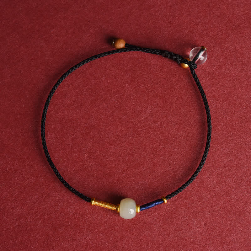 Buddha Stones Verstellbares Armband/Fußkettchen mit runden Jadeperlen und rotem Faden - Fußkettchen - Schwarz (8,3-10,6 Zoll/21-27 cm) - image 11