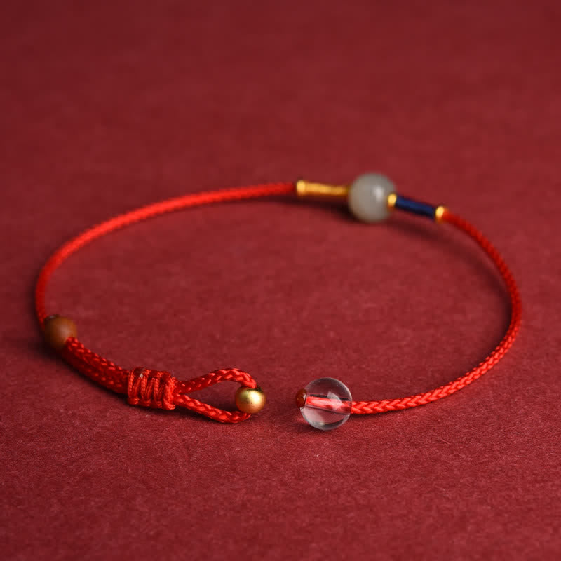 Buddha Stones Verstellbares Armband/Fußkettchen mit runden Jadeperlen und rotem Faden - image 3