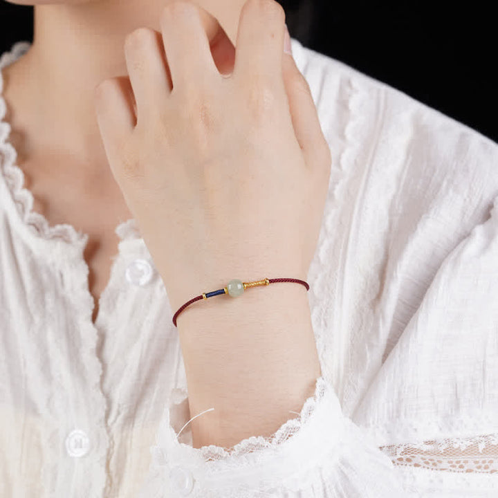 Buddha Stones Verstellbares Armband/Fußkettchen mit runden Jadeperlen und rotem Faden - image 13