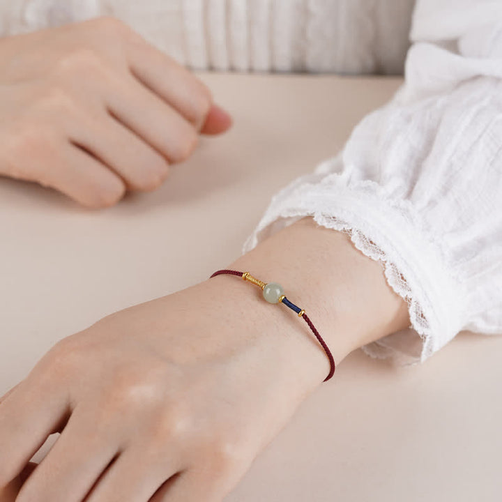 Buddha Stones Verstellbares Armband/Fußkettchen mit runden Jadeperlen und rotem Faden - image 5