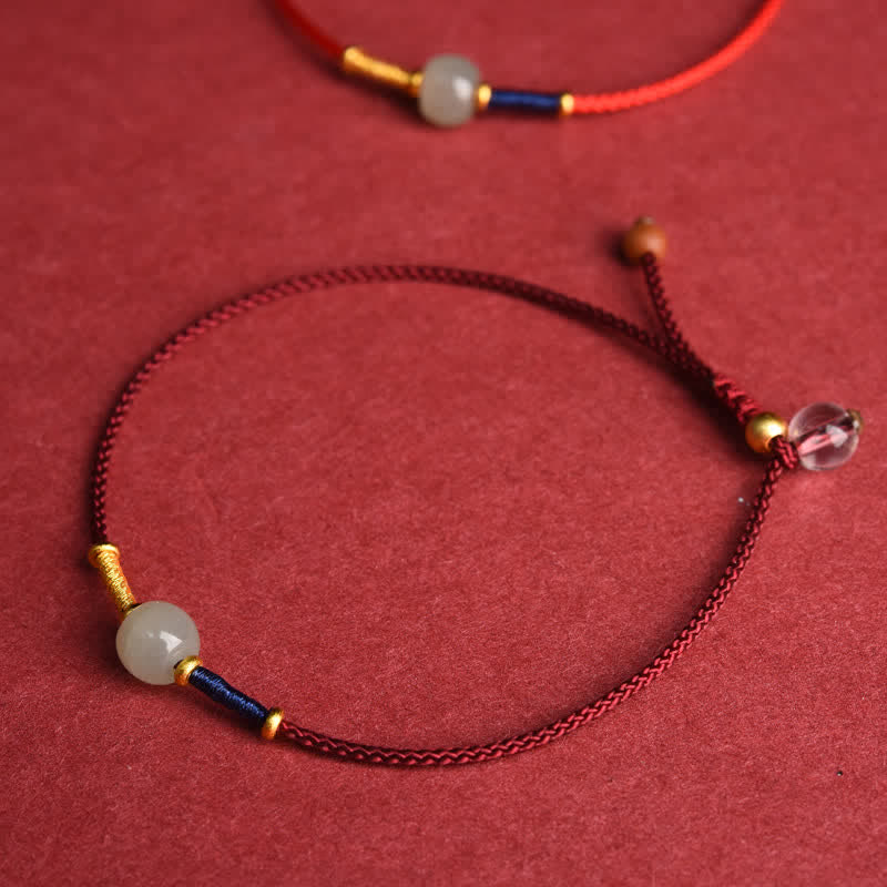 Buddha Stones Verstellbares Armband/Fußkettchen mit runden Jadeperlen und rotem Faden - image 1