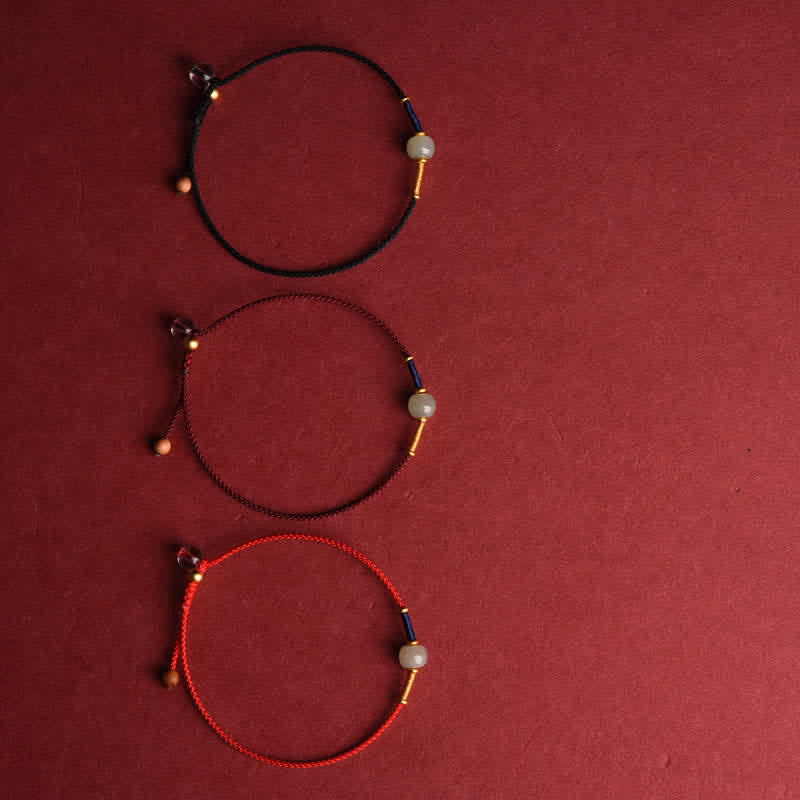 Buddha Stones Verstellbares Armband/Fußkettchen mit runden Jadeperlen und rotem Faden - image 12