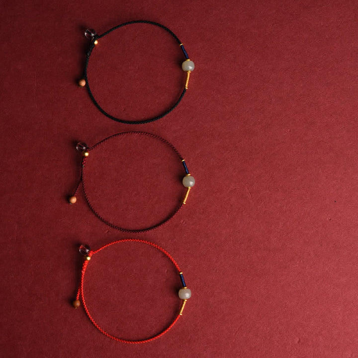 Buddha Stones Verstellbares Armband/Fußkettchen mit runden Jadeperlen und rotem Faden - image 12