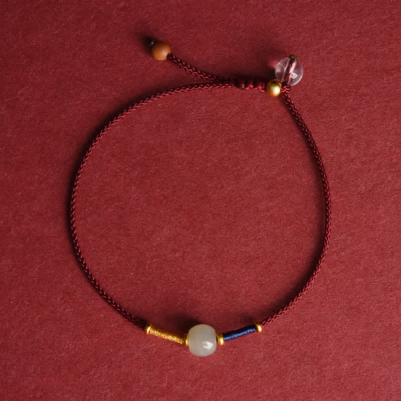 Buddha Stones Verstellbares Armband/Fußkettchen mit runden Jadeperlen und rotem Faden - Fußkettchen - Dunkelrot (8,3-10,6 Zoll/21-27 cm) - image 9