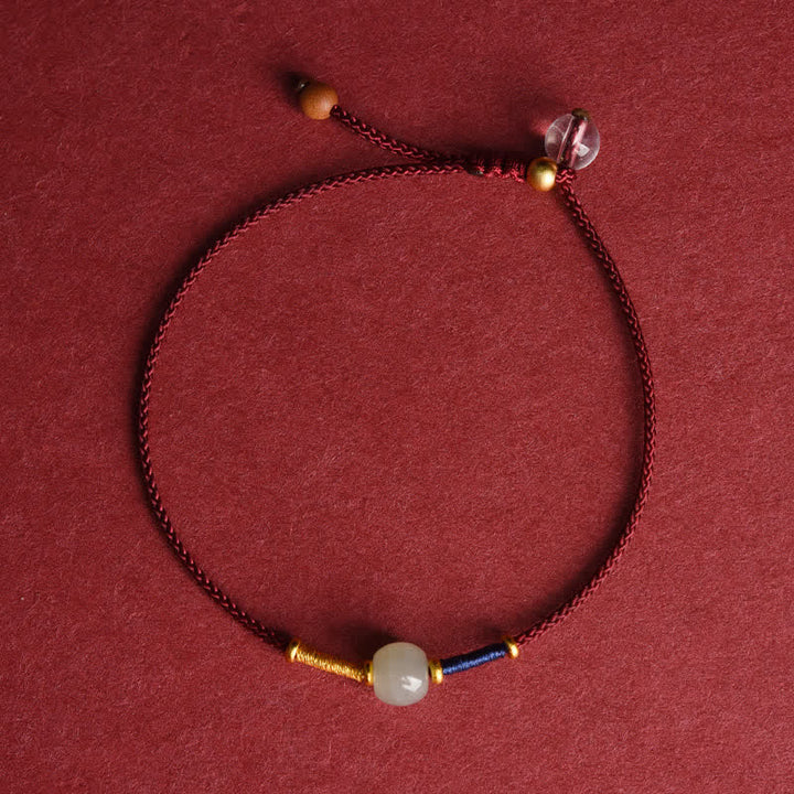 Buddha Stones Verstellbares Armband/Fußkettchen mit runden Jadeperlen und rotem Faden - Fußkettchen - Dunkelrot (8,3-10,6 Zoll/21-27 cm) - image 9
