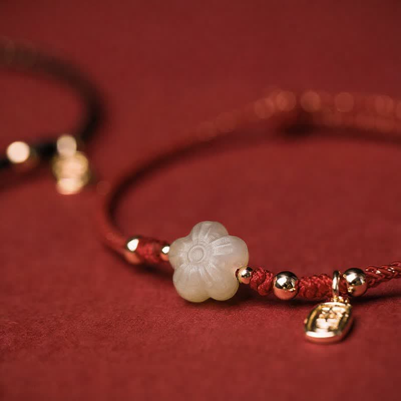 Buddha Stones Verstellbares Schutzarmband aus Hetian-Jade (Cyan-Nuance) mit Blumenmotiv und Zugband - image 12