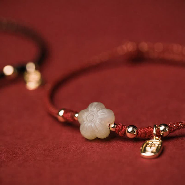 Buddha Stones Verstellbares Schutzarmband aus Hetian-Jade (Cyan-Nuance) mit Blumenmotiv und Zugband - image 12