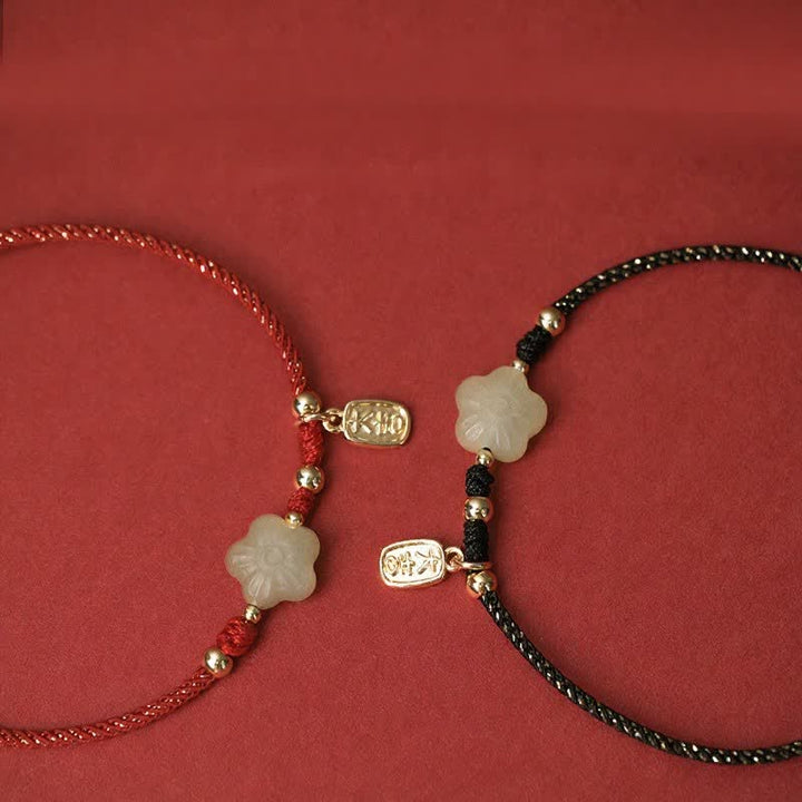 Buddha Stones Verstellbares Schutzarmband aus Hetian-Jade (Cyan-Nuance) mit Blumenmotiv und Zugband - image 13
