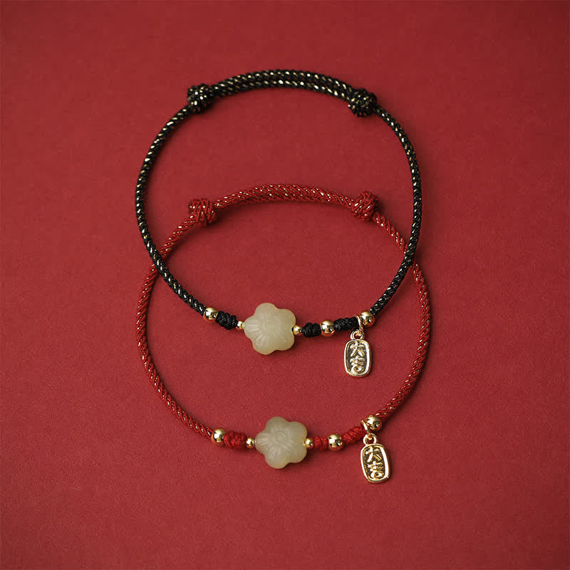 Buddha Stones Verstellbares Schutzarmband aus Hetian-Jade (Cyan-Nuance) mit Blumenmotiv und Zugband - image 10