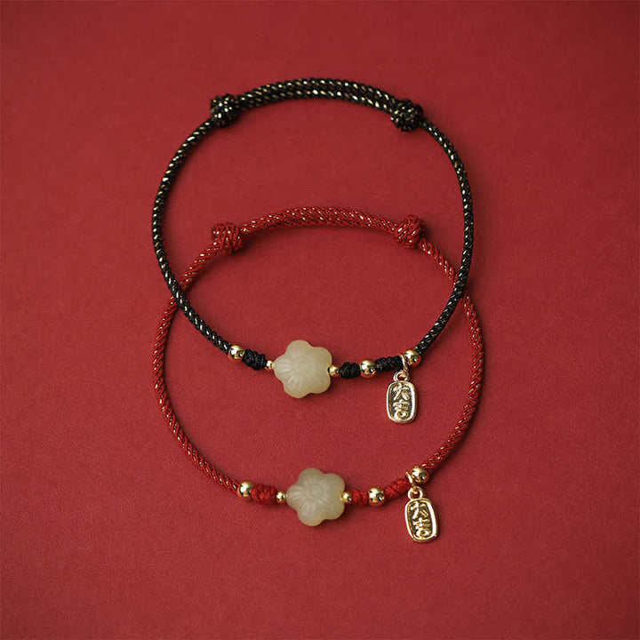 Buddha Stones Verstellbares Schutzarmband aus Hetian-Jade (Cyan-Nuance) mit Blumenmotiv und Zugband - image 10