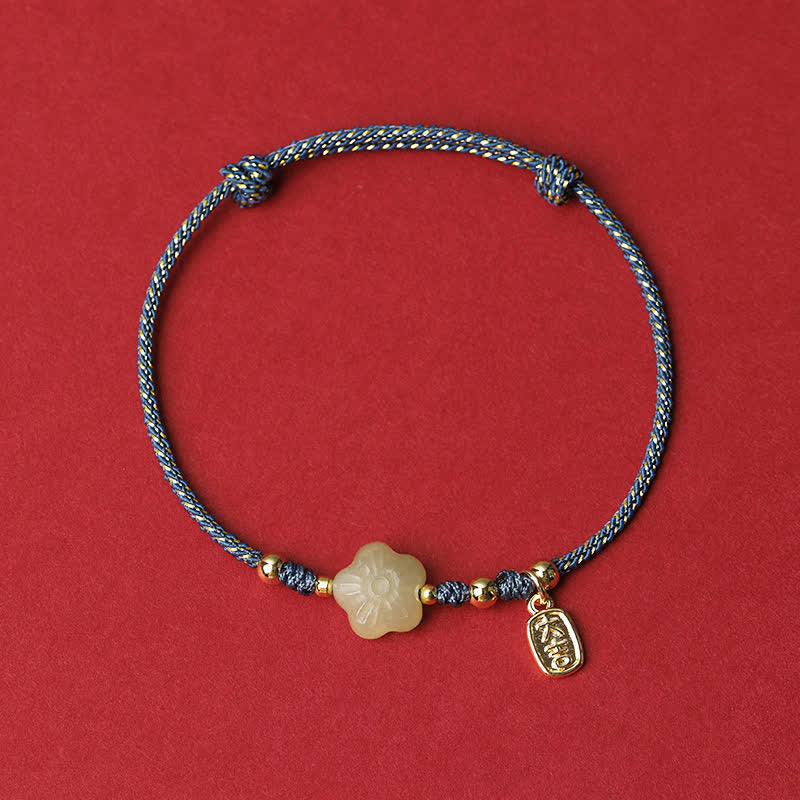 Buddha Stones Verstellbares Schutzarmband aus Hetian-Jade (Cyan-Nuance) mit Blumenmotiv und Zugband - Blau (Handgelenkumfang: 15–19 cm) - image 3