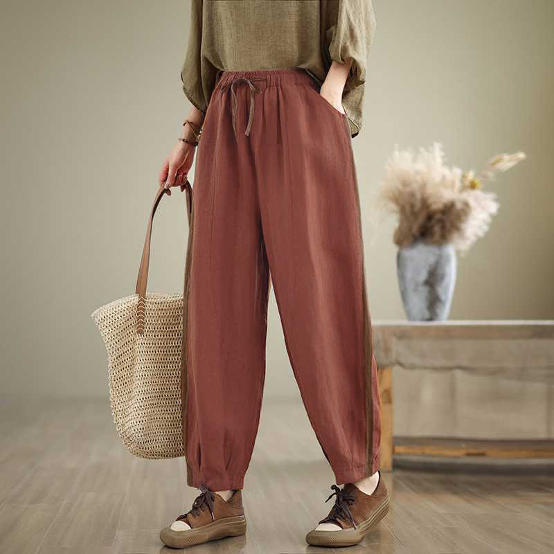 Buddha Stones Lässige, minimalistische Cropped-Hose mit Kordelzug für Damen, ideal für Frühling und Sommer, mit Tasche - IndianRed - US8-10, UK/AU12-14, EU40-42 (2XL) - image 0