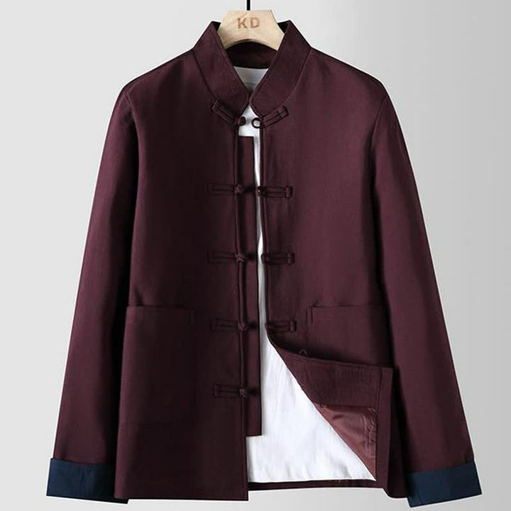 Buddha Stones Herbst/Winter Herrenjacke im Vintage-Stil mit Stehkragen, Froschknopfleiste und Tasche - Kastanienbraun - US/UK/AU48, EU58 (6XL) - image 3