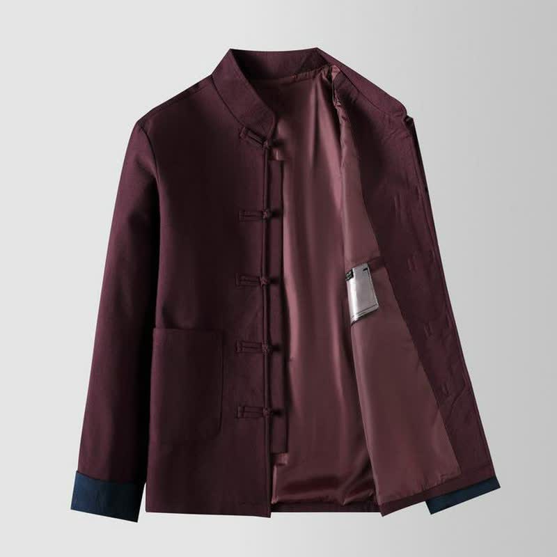 Buddha Stones Herbst/Winter Herrenjacke im Vintage-Stil mit Stehkragen, Froschknopfleiste und Tasche - image 4