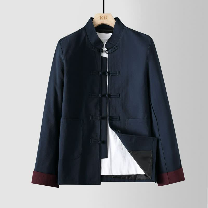 Buddha Stones Herbst/Winter Herrenjacke im Vintage-Stil mit Stehkragen, Froschknopfleiste und Tasche - Marine - US/UK/AU48, EU58 (6XL) - image 0