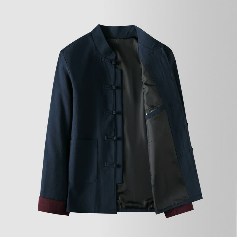 Buddha Stones Herbst/Winter Herrenjacke im Vintage-Stil mit Stehkragen, Froschknopfleiste und Tasche - image 1