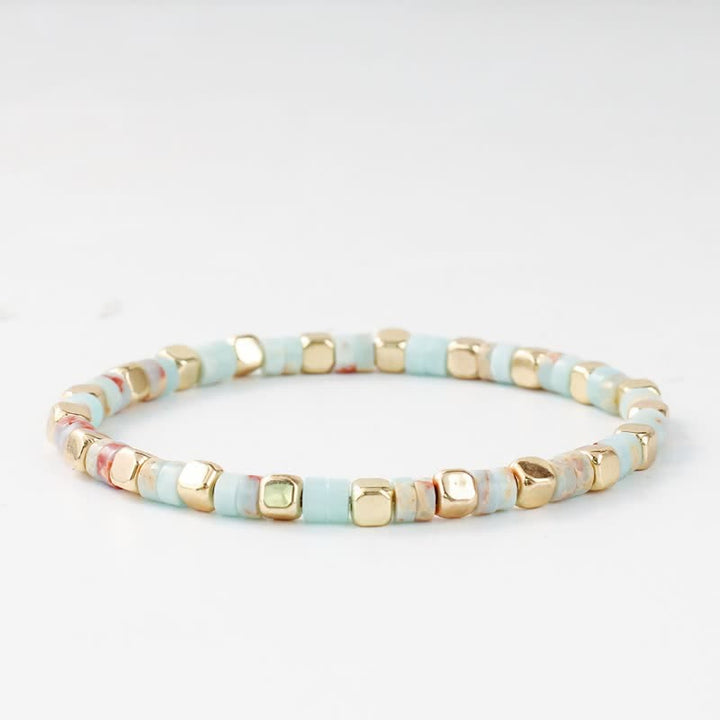 Buddha Stones Armband aus blauen Fleckenjaspis- und grünen Aventurinperlen in Fassform - image 3
