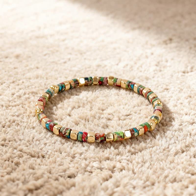 Buddha Stones Armband aus blauen Fleckenjaspis- und grünen Aventurinperlen in Fassform - image 11