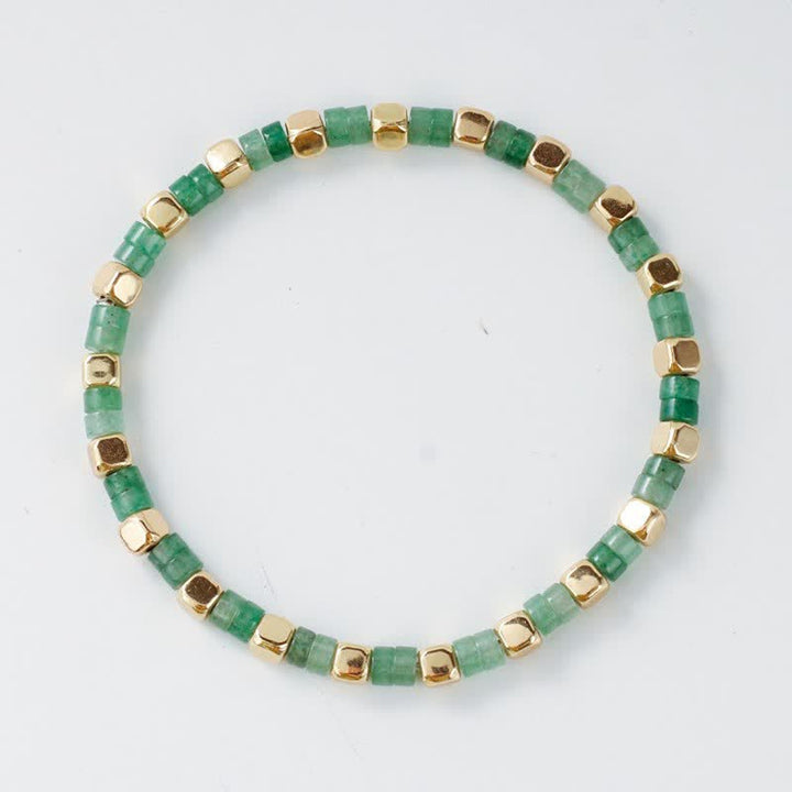 Buddha Stones Armband aus blauen Fleckenjaspis- und grünen Aventurinperlen in Fassform - image 8