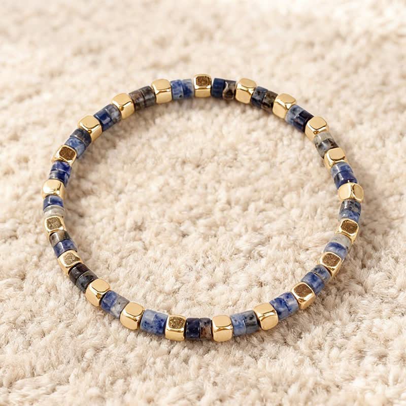 Buddha Stones Armband aus blauen Fleckenjaspis- und grünen Aventurinperlen in Fassform - Blauer Fleckenjaspis (Kommunikation ♥ Klarheit) - image 0