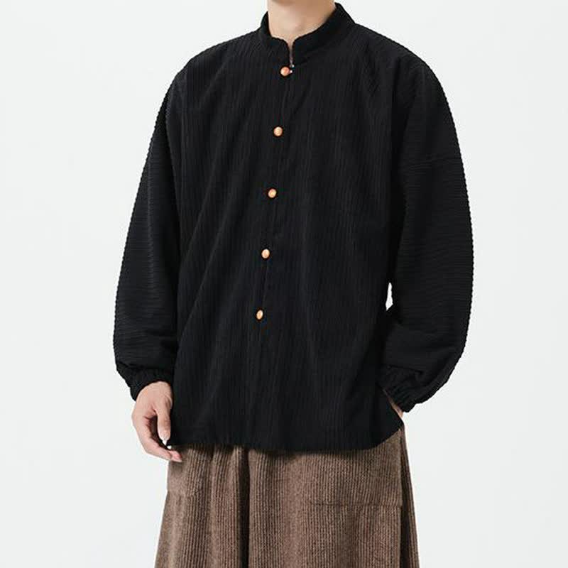 Buddha Stones Lässige Herrenjacke im Tang-Stil mit Stehkragen und Knopfleiste für Herbst und Winter - image 11