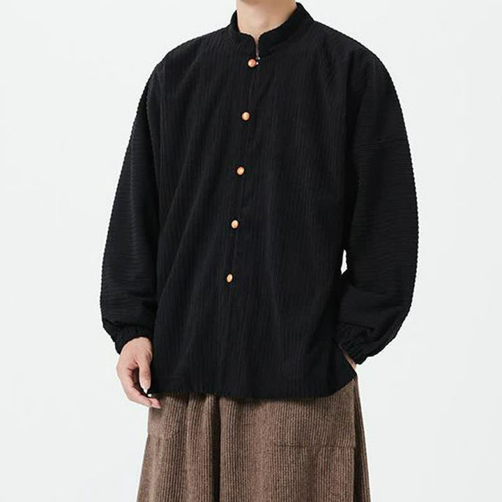 Buddha Stones Lässige Herrenjacke im Tang-Stil mit Stehkragen und Knopfleiste für Herbst und Winter - image 11