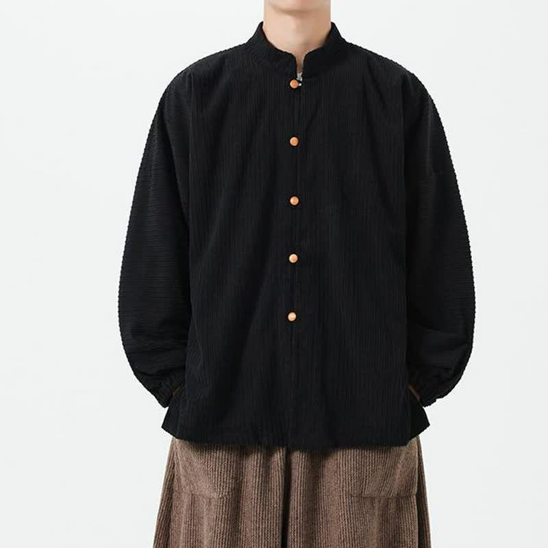 Buddha Stones Lässige Herrenjacke im Tang-Stil mit Stehkragen und Knopfleiste für Herbst und Winter - Schwarz - US/UK/AU46, EU56 (5XL) - image 9